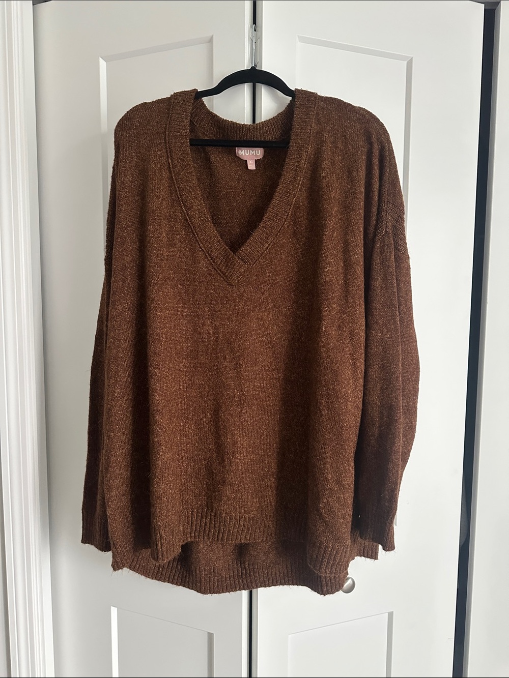 Show Me Your Mumu, Brown V-Neck Oversized Sweater,  XL